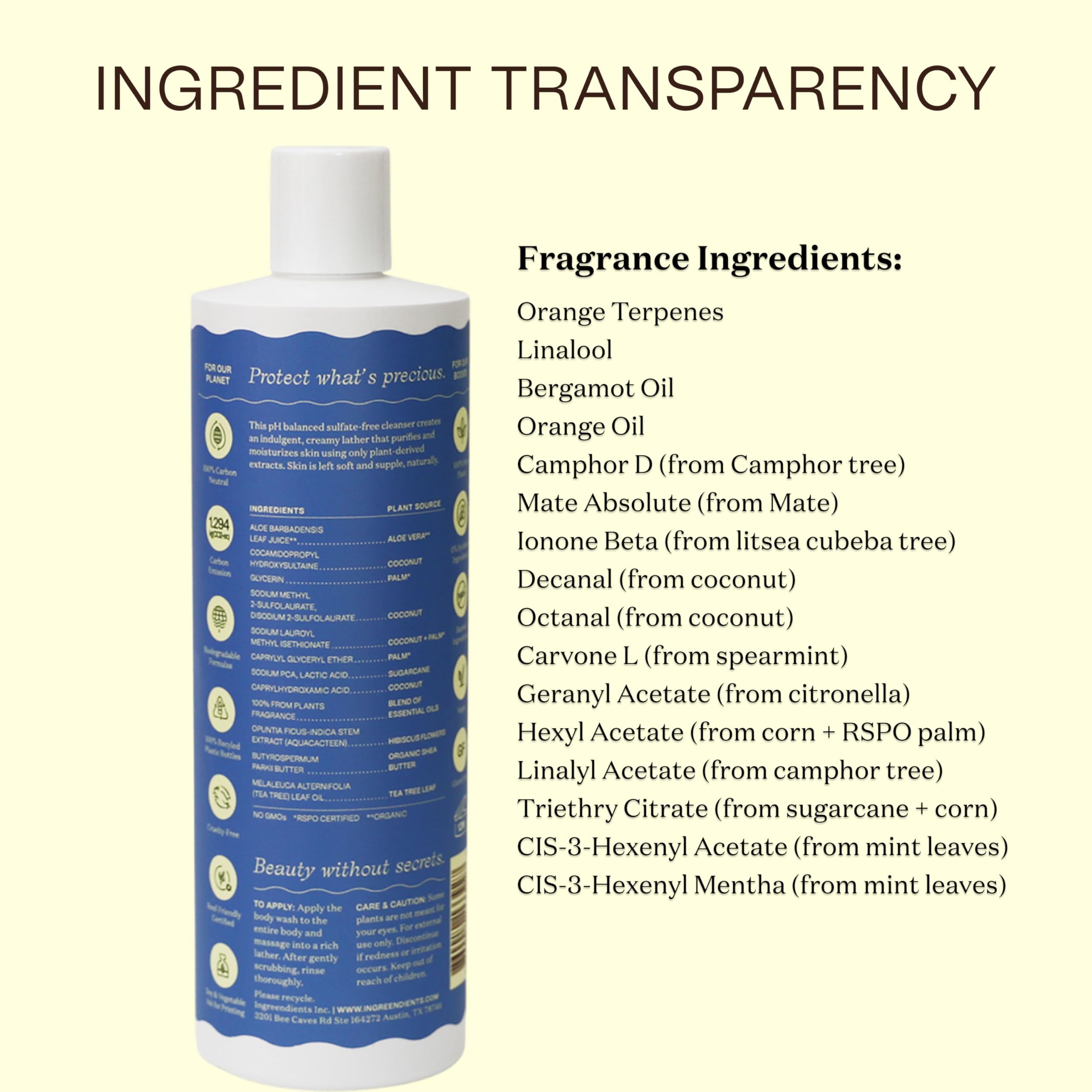 Ingreendients envase libre de BPA y reciclable, cuida la piel y el planeta.