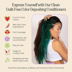 INH Emerald Green application on hair with gloved hand shows ready-to-use convenience.