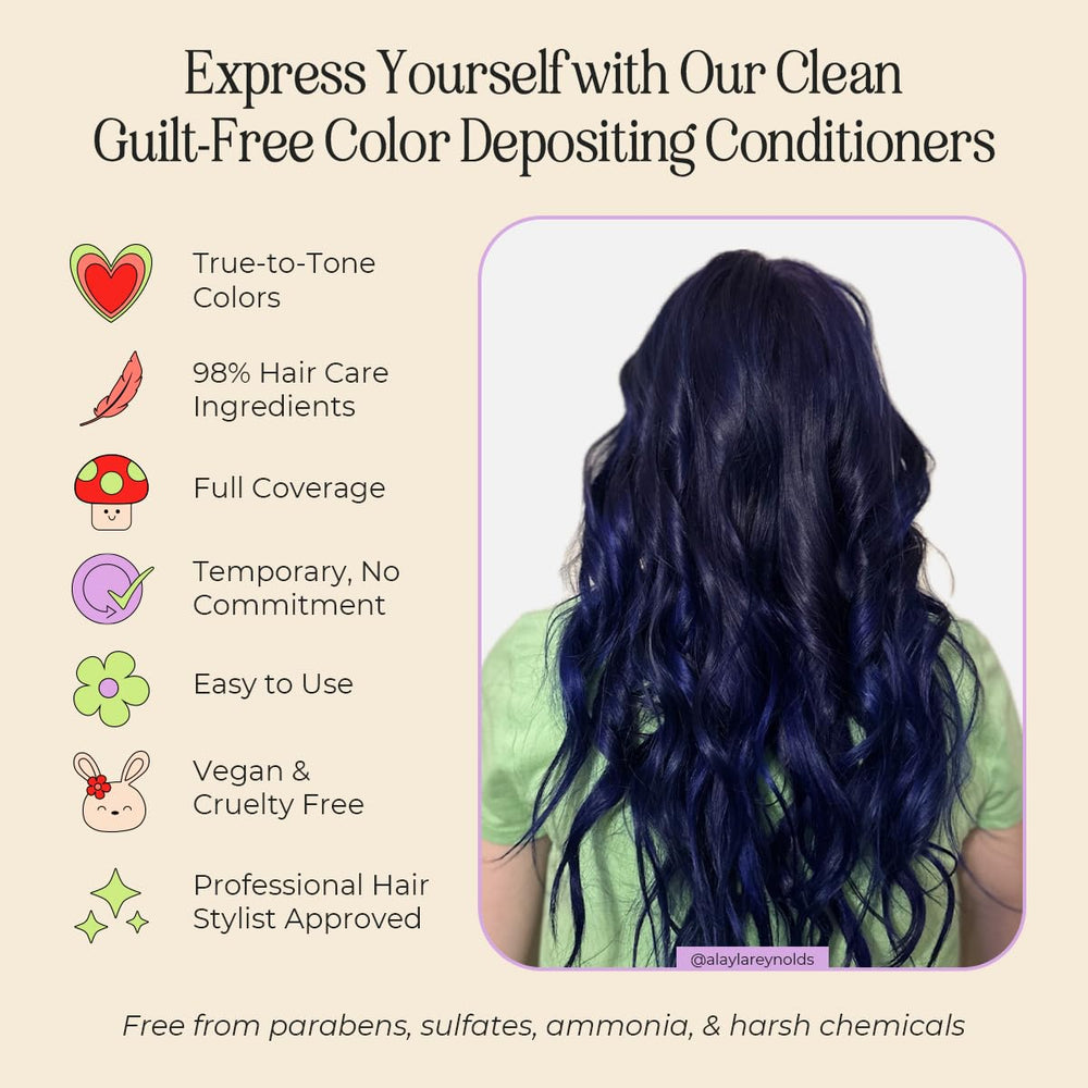 Model hair after tint showing rich royal sapphire shine