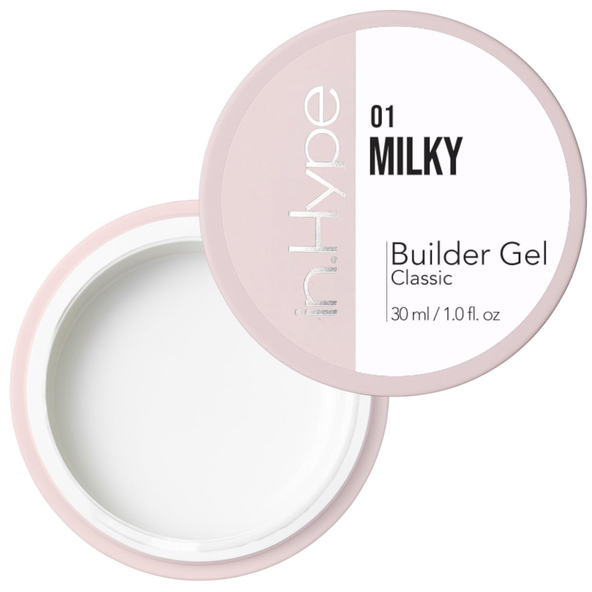 IN.HYPE hard builder gel milky white coverage for seamless nail sculpting and flawless shape
