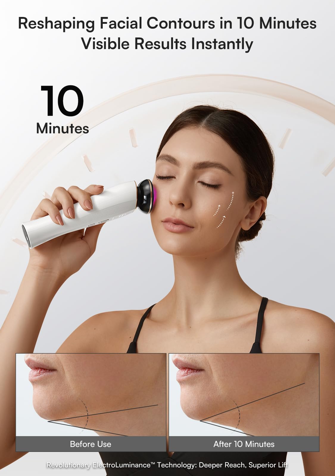 INIA Flare device on the face with gel for efficient skincare absorption.