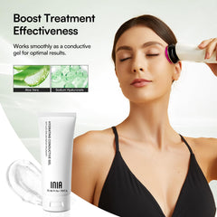 INIA Flare Tighten mode close-up illustrating firmer-looking skin and smoother texture.