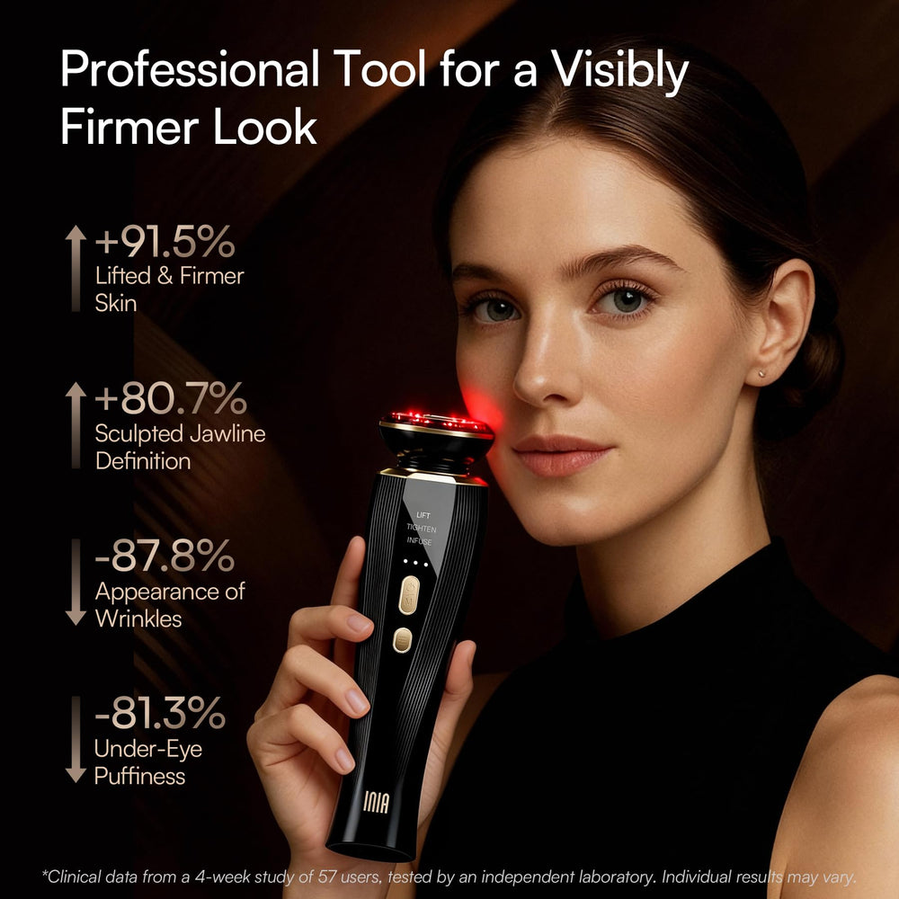 INIA Flare tighten mode display highlights skin firmness benefits
