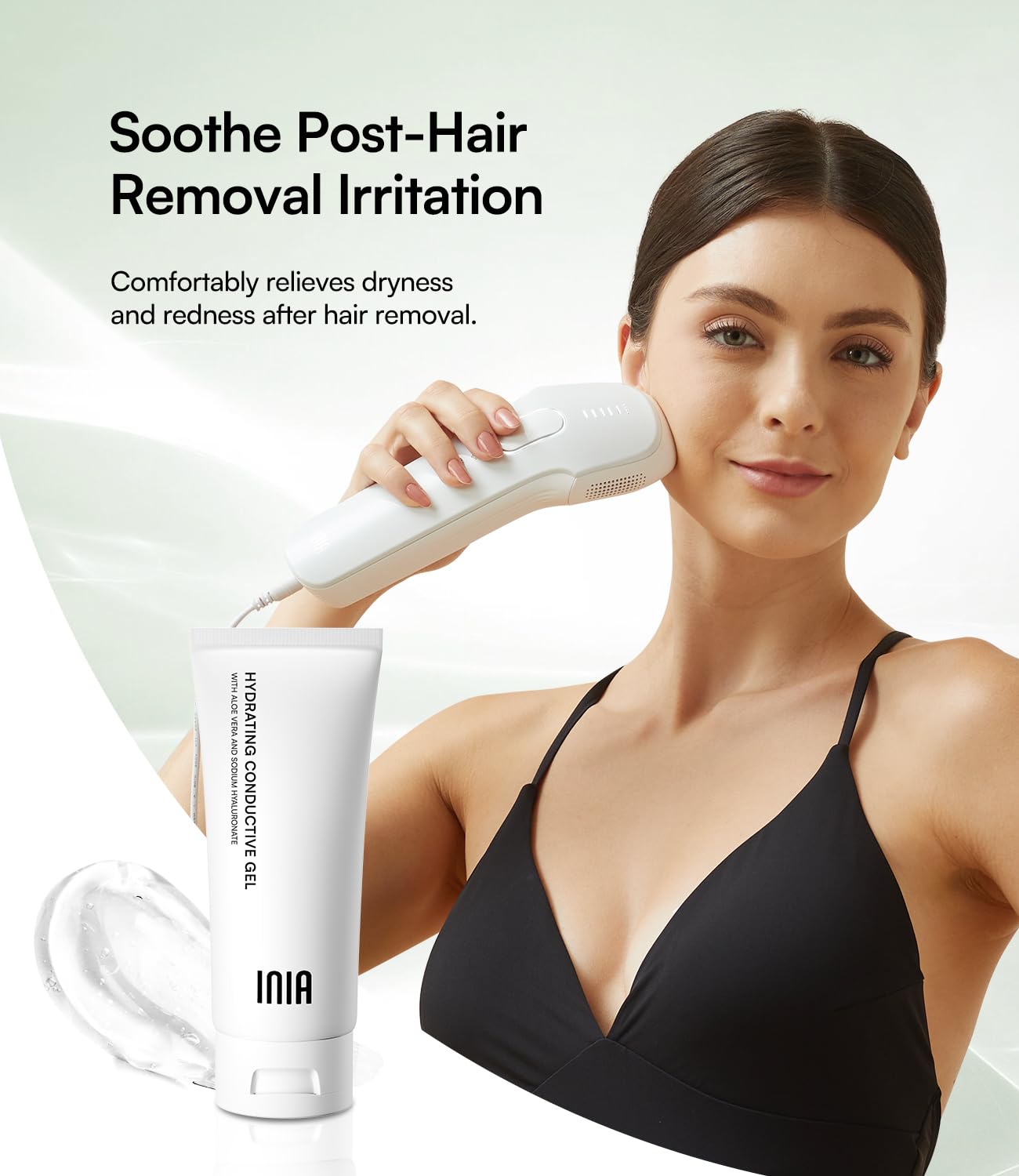 INIA gel conductor con dispositivo facial en uso mejora la experiencia conductiva.