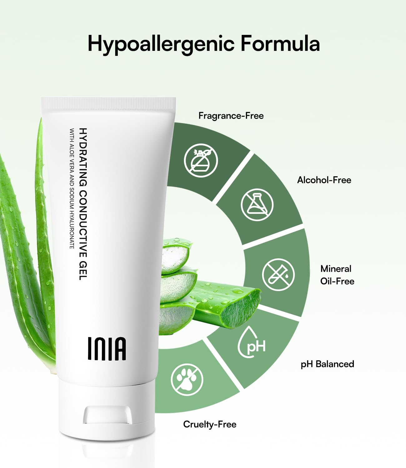 INIA gel conductor ingredientes aloe y ácido hialurónico para hidratación suave.