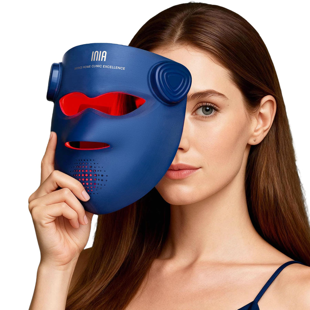 INIA Glow 4D mask front view shows full-face coverage for at-home skincare.