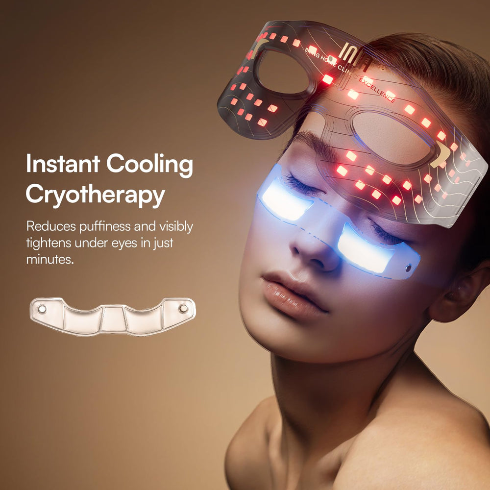 INIA red light eye mask with cryotherapy cooling for instant puffiness relief.