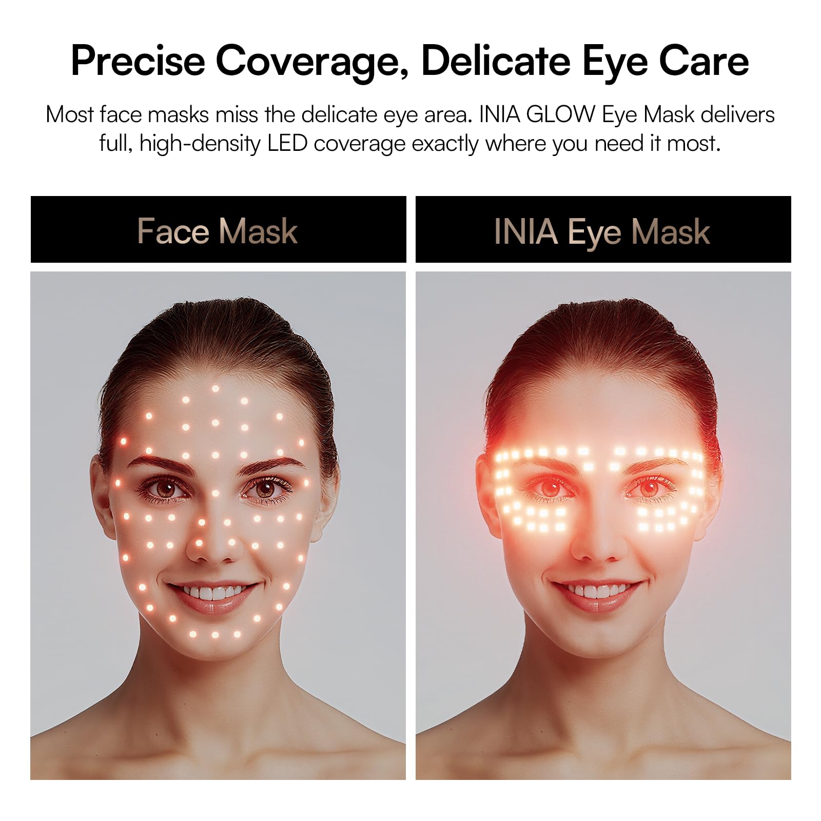 INIA red light eye mask addressing dark circles with targeted light.