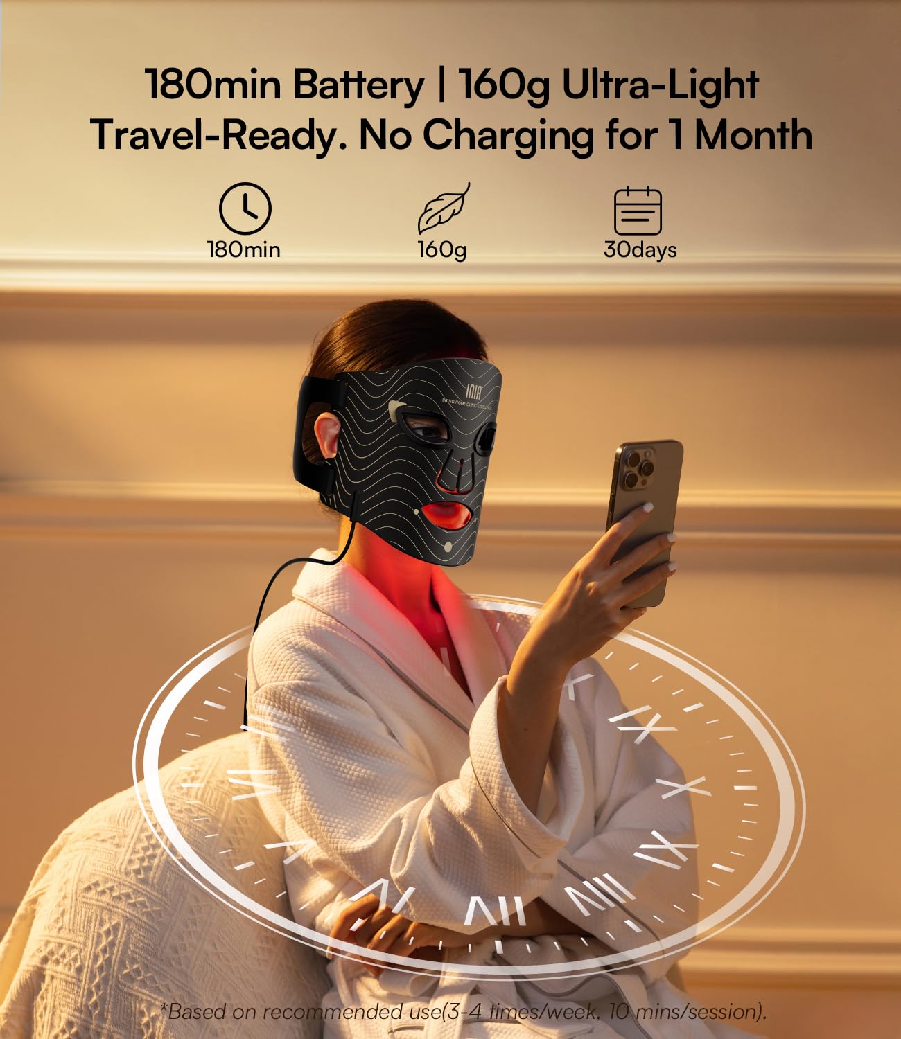 INIA red light mask compact design suits travel-friendly skincare