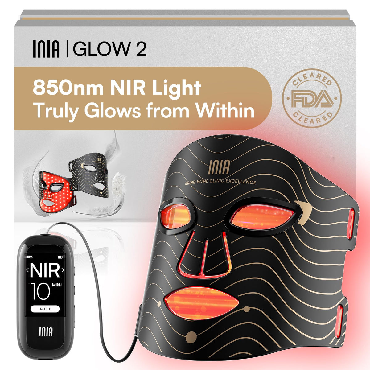 INIA red light mask front view for easy at-home skincare routines