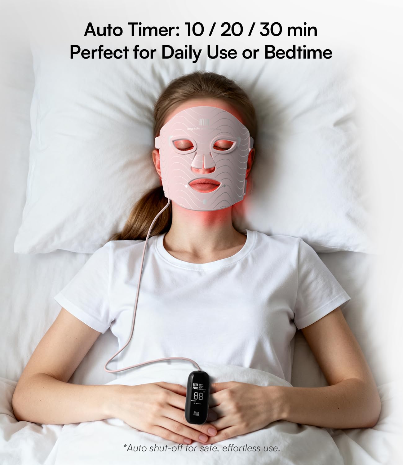 INIA Red Light Mask used at home for comfortable, non-invasive skincare.