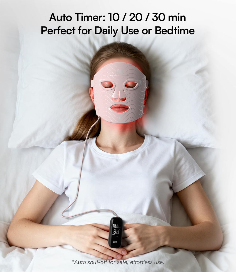 INIA Red Light Mask used at home for comfortable, non-invasive skincare.