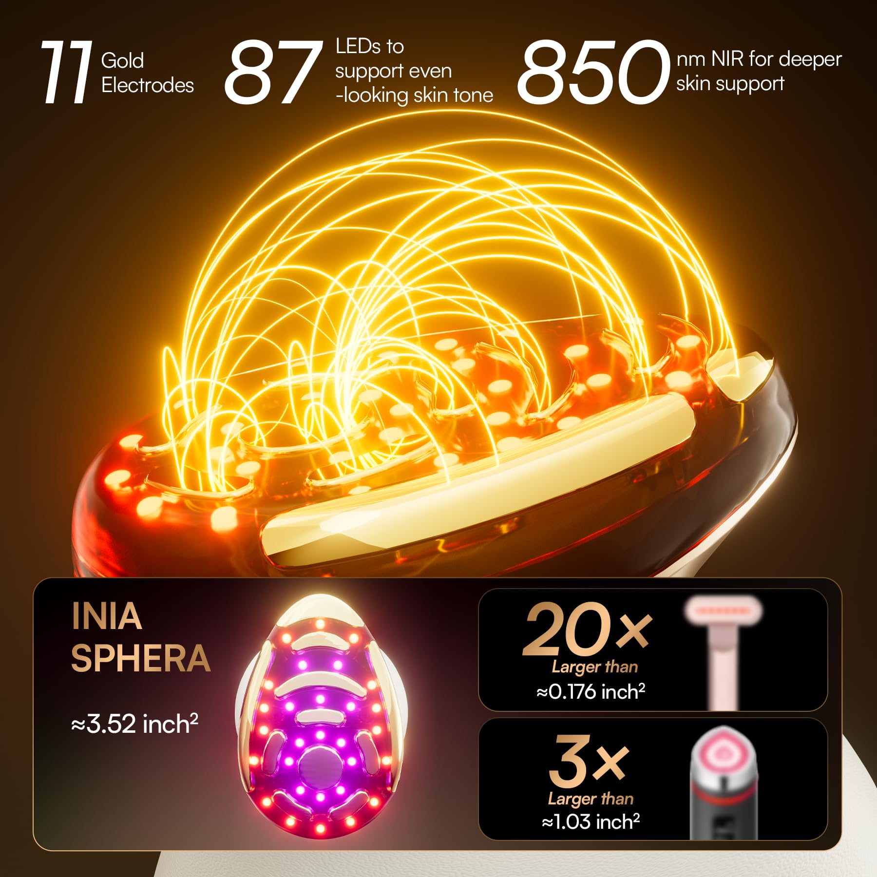 INIA SPHERA red LED light module for radiant skin at home