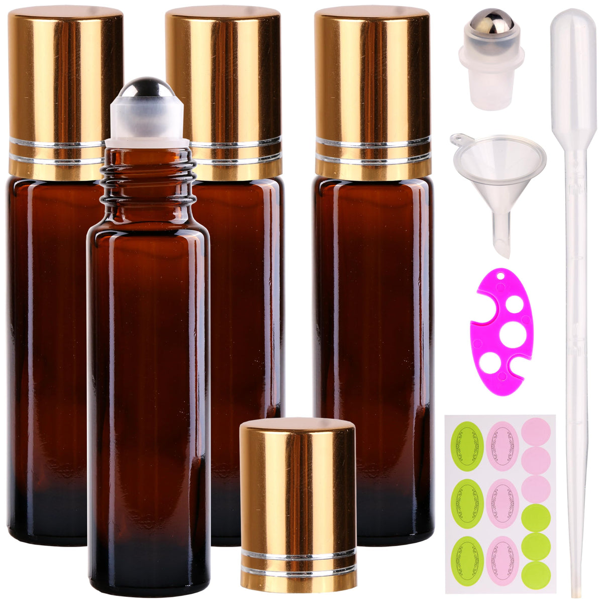 inice 4-pack 10ml amber roller bottle for portable essential oil storage and daily care
