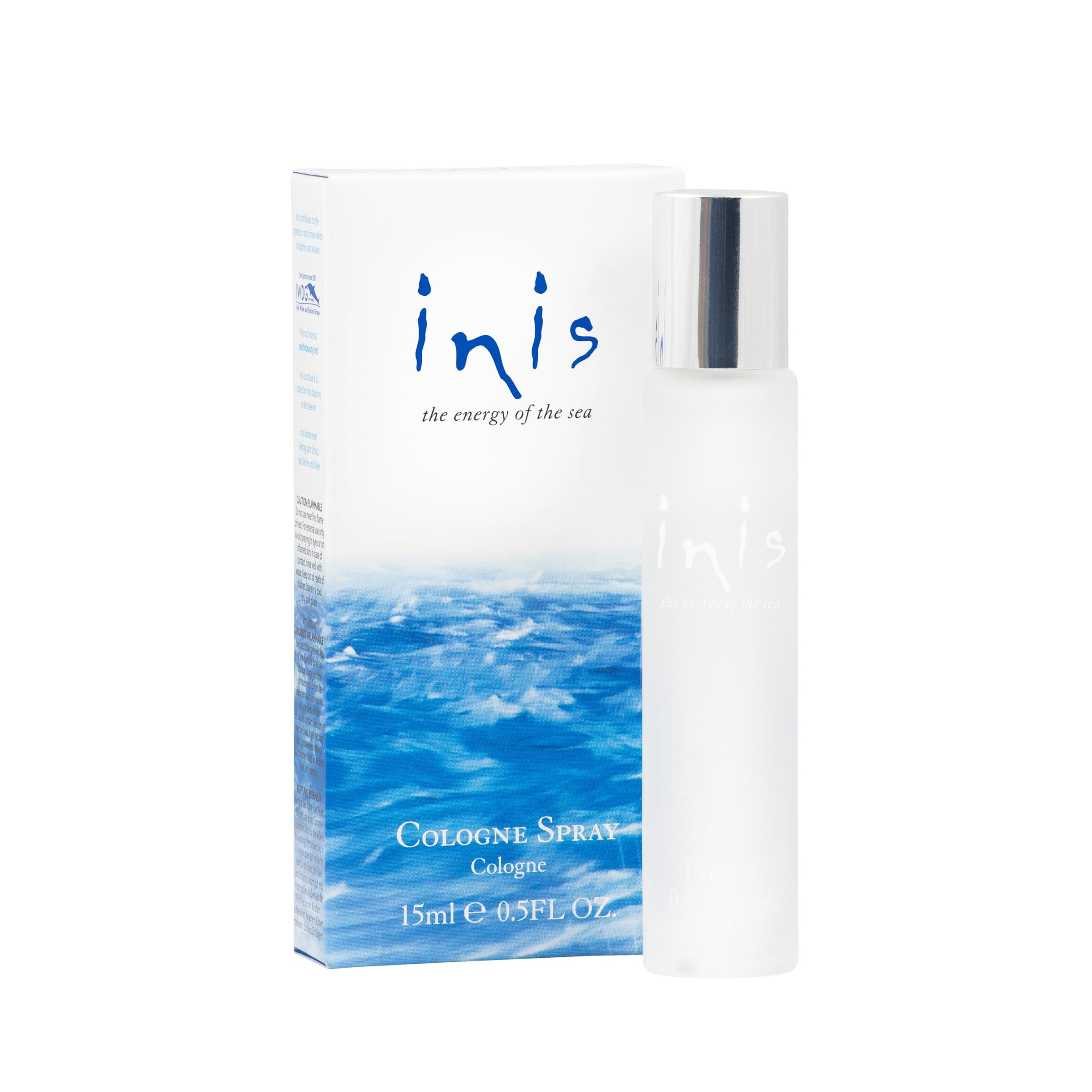 Inis the Energy of the Sea travel bottle front view, crisp ocean freshness on the go.