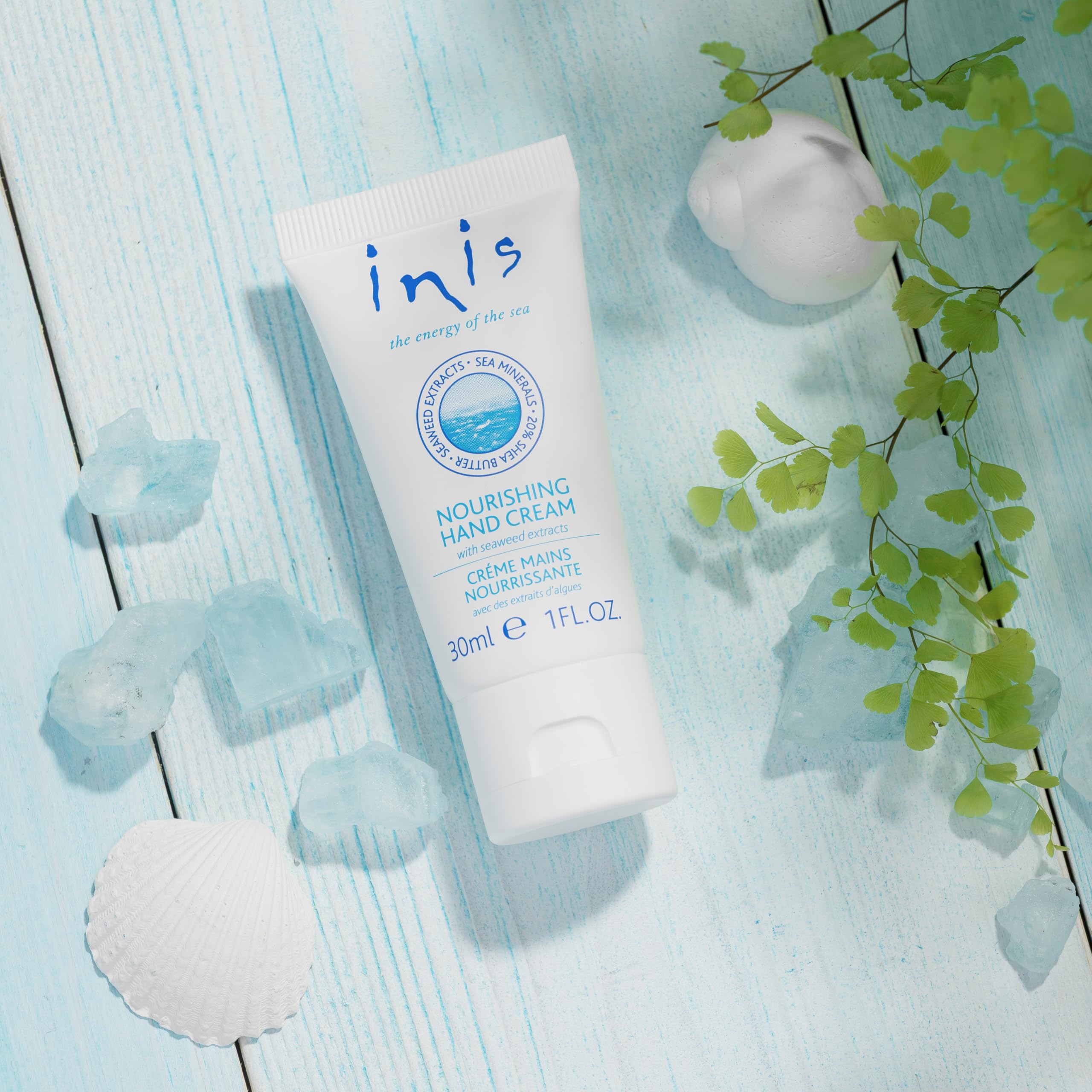 Inis the Energy of the Sea hand cream fast-absorbing texture leaves no residue after washing hands.