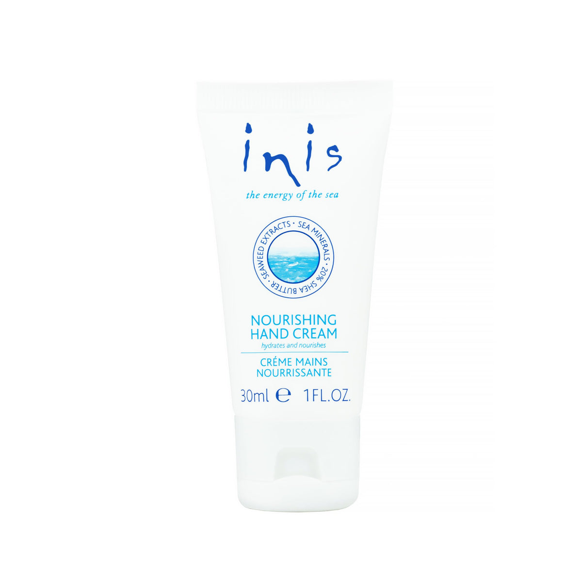 Inis the Energy of the Sea Nourishing Hand Cream travel-size tube delivers quick hydration.