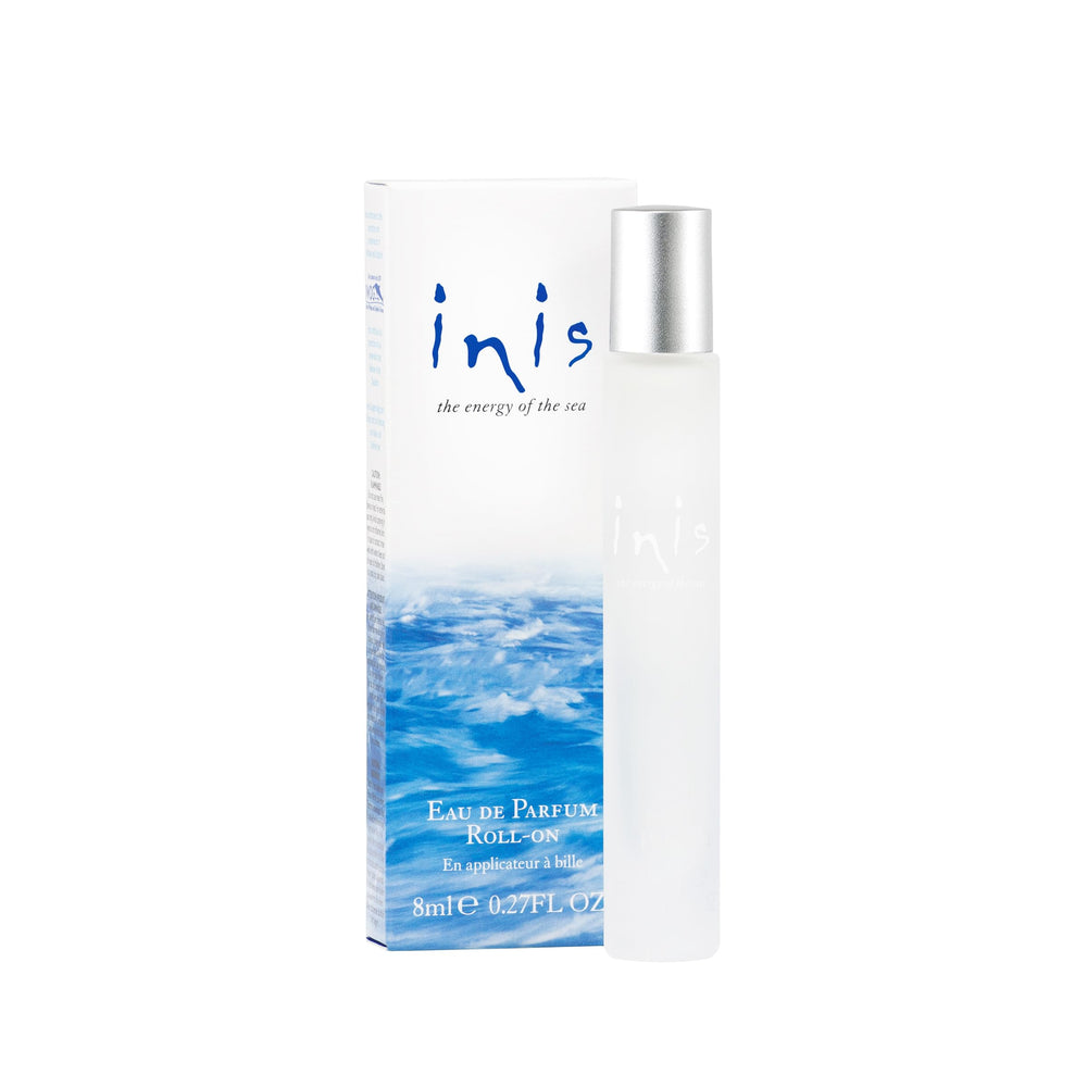 Inis Energy of the Sea roll-on bottle with frosted pebble design for on-the-go freshness