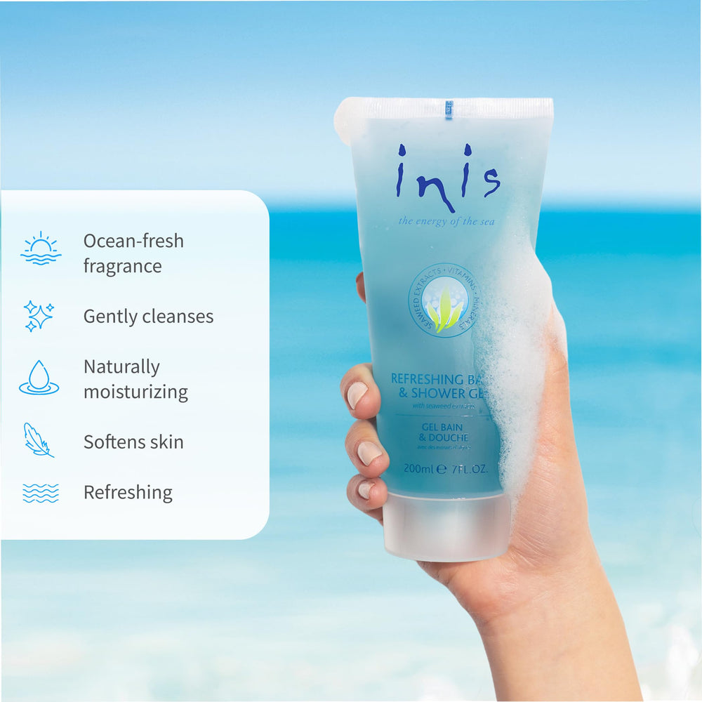 Inis energy of the Sea lather-foam delivering a gentle cleansing experience.