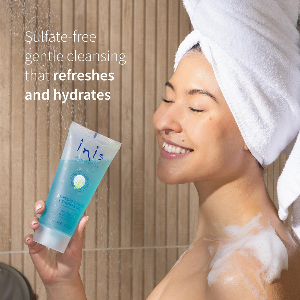 Inis energy of the Sea gel being poured for a spa-like wash.
