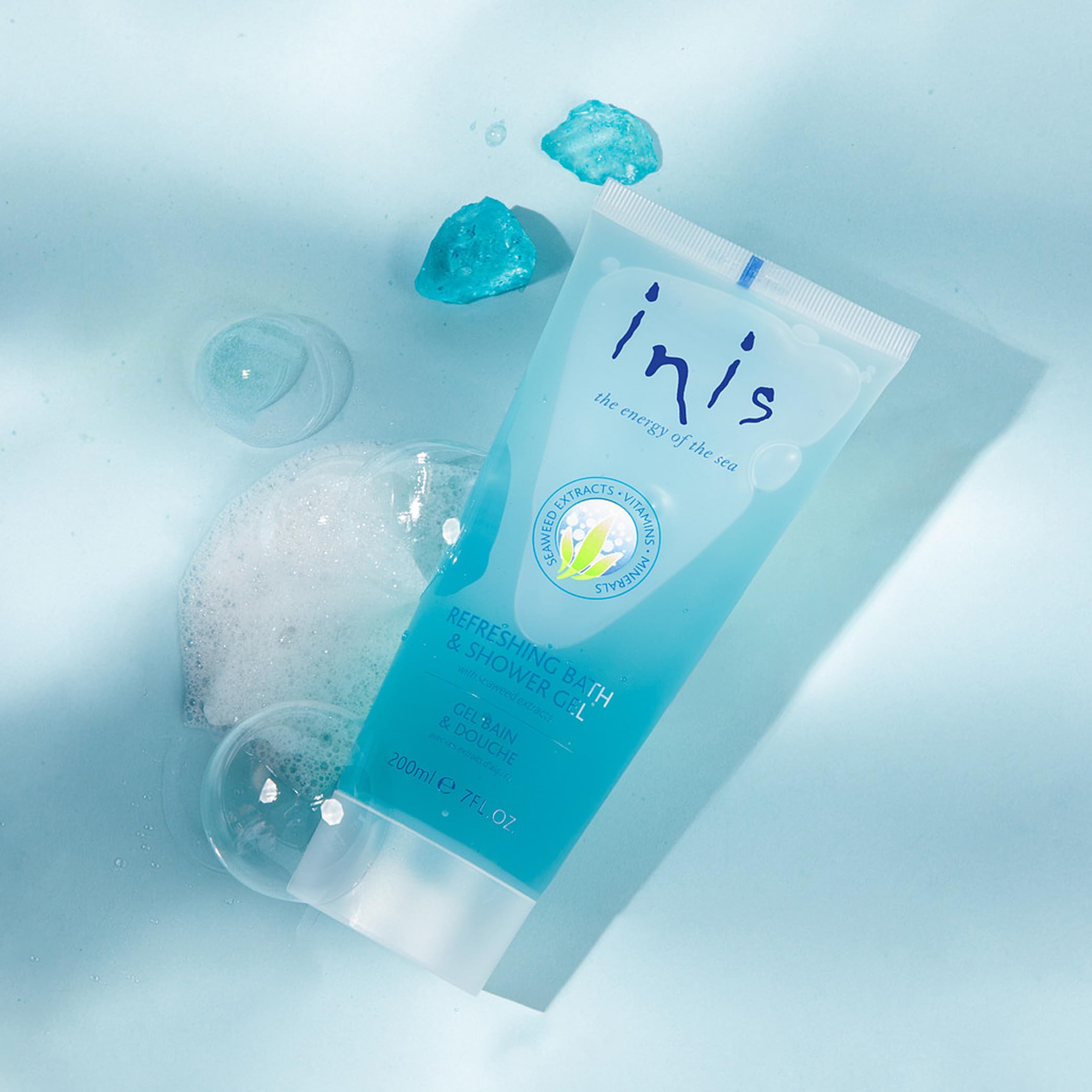 Inis energy of the Sea shower scene conveys a spa-like daily ritual.