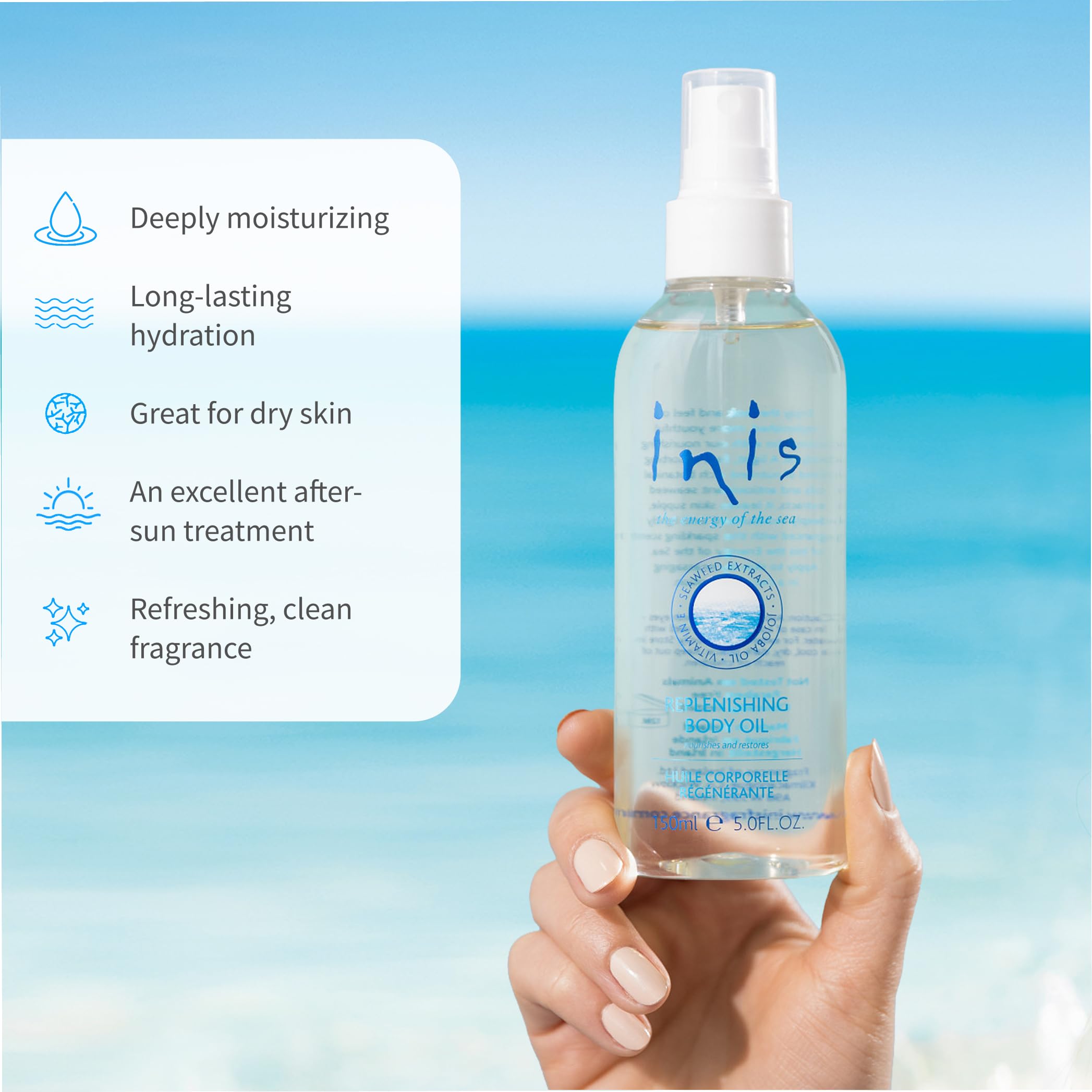 Inis the Energy of the Sea seaweed extracts provide hydration and protection.