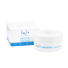 Inis Rejuvenating Body Butter jar delivering rich hydration for silky skin.