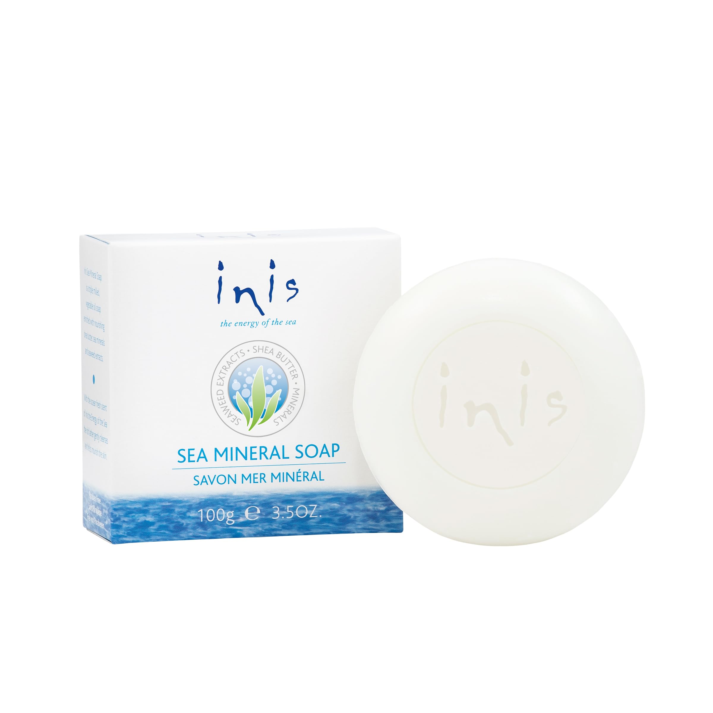 Inis sea mineral soap front view highlighting nourishing minerals for daily cleanse.