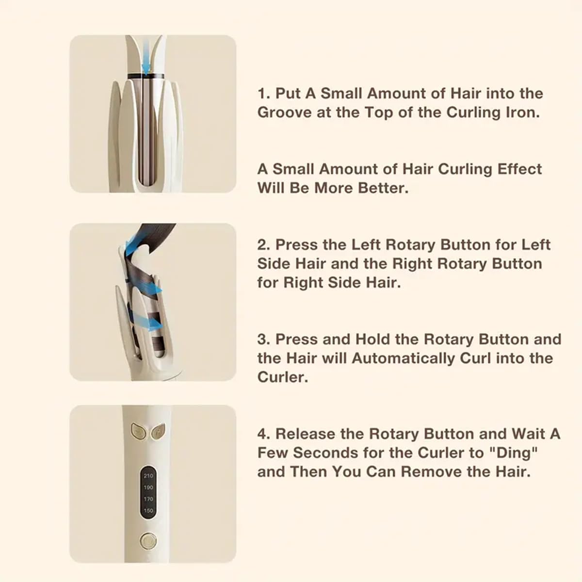 INK-EEZE purple rotating wand enables quick, even curls with minimal effort.