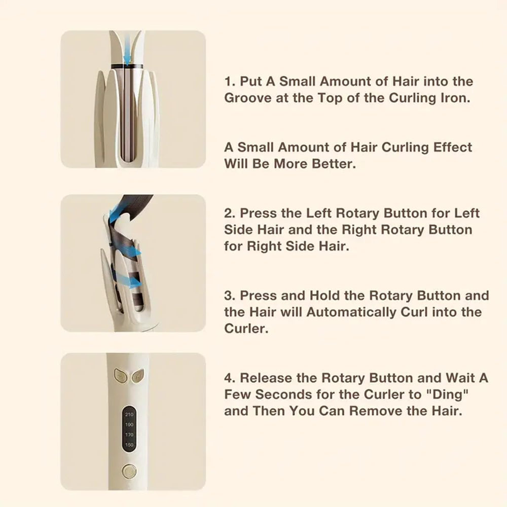 INK-EEZE purple rotating wand enables quick, even curls with minimal effort.
