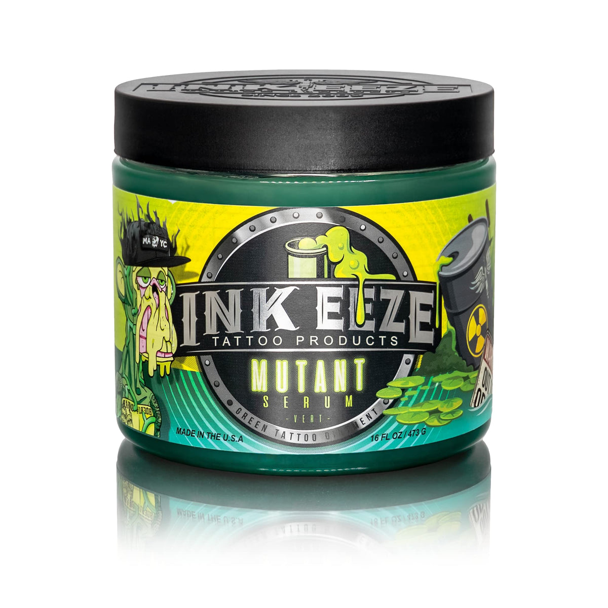 INK-EEZE Mutant Serum Green Tattoo Ointment bottle 16oz for convenient aftercare.
