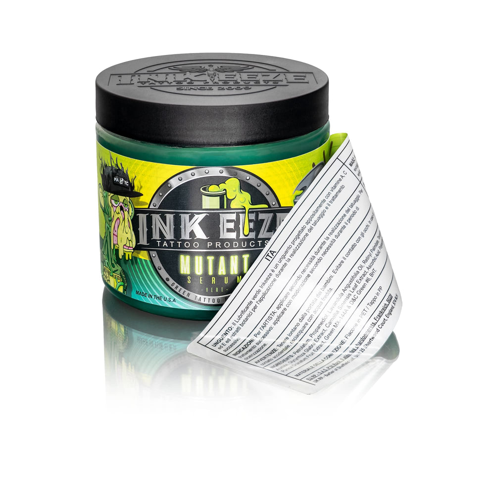 Texture swatch shows smooth, non-greasy feel suitable for tattoos.