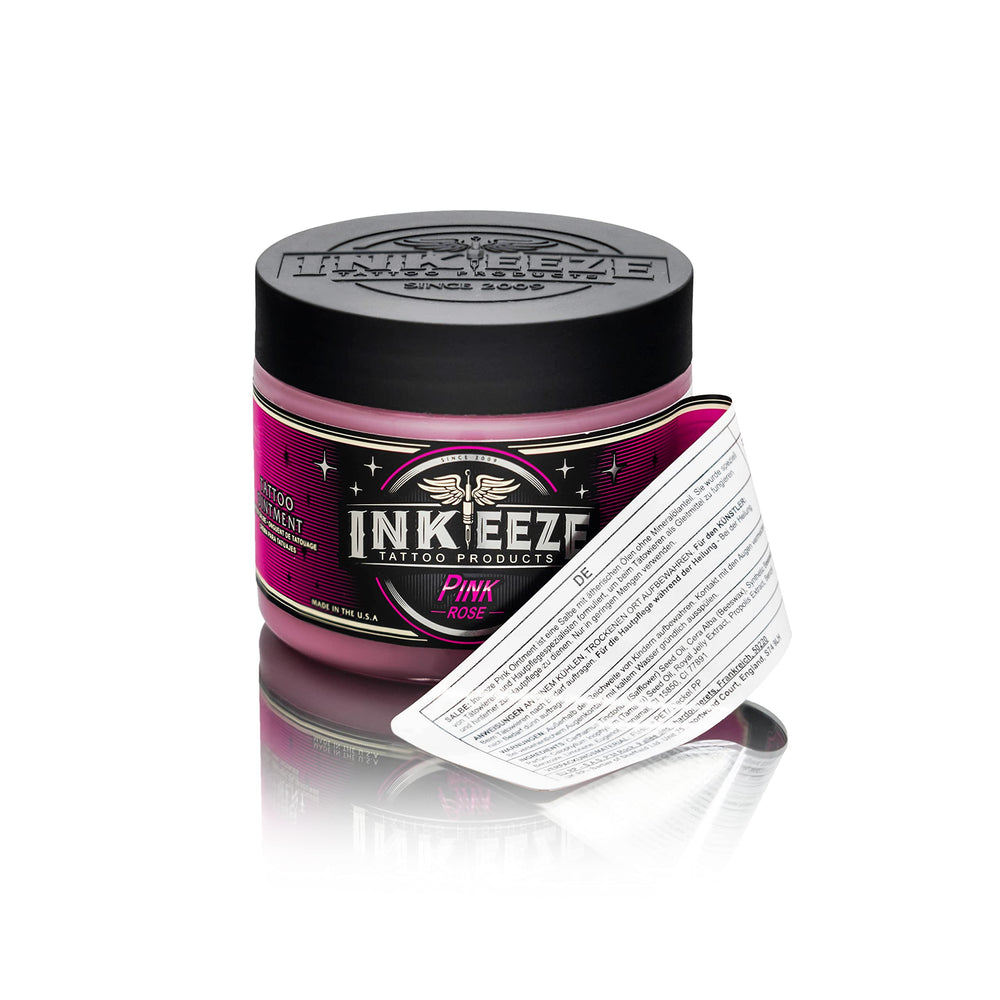 Care after tattoo with INK-EEZE Pink Tattoo Ointment during recovery