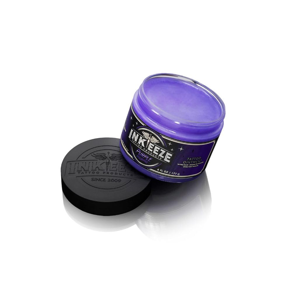 INK-EEZE Purple Tattoo Ointment during application provides smooth glide for tattoo artists.
