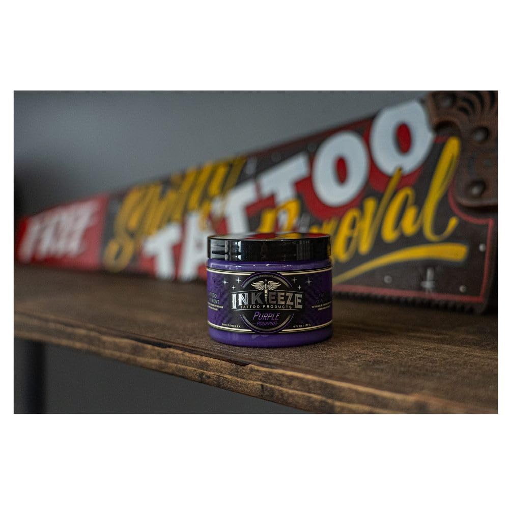 INK-EEZE Purple Tattoo Ointment petroleum-free formula respects sensitive skin during healing.