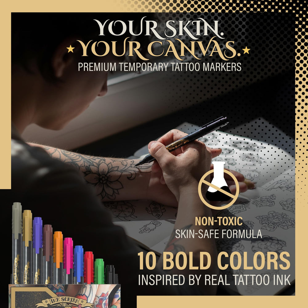 Ink Scribd paleta diez colores: tonos vivos para tatuajes temporales.