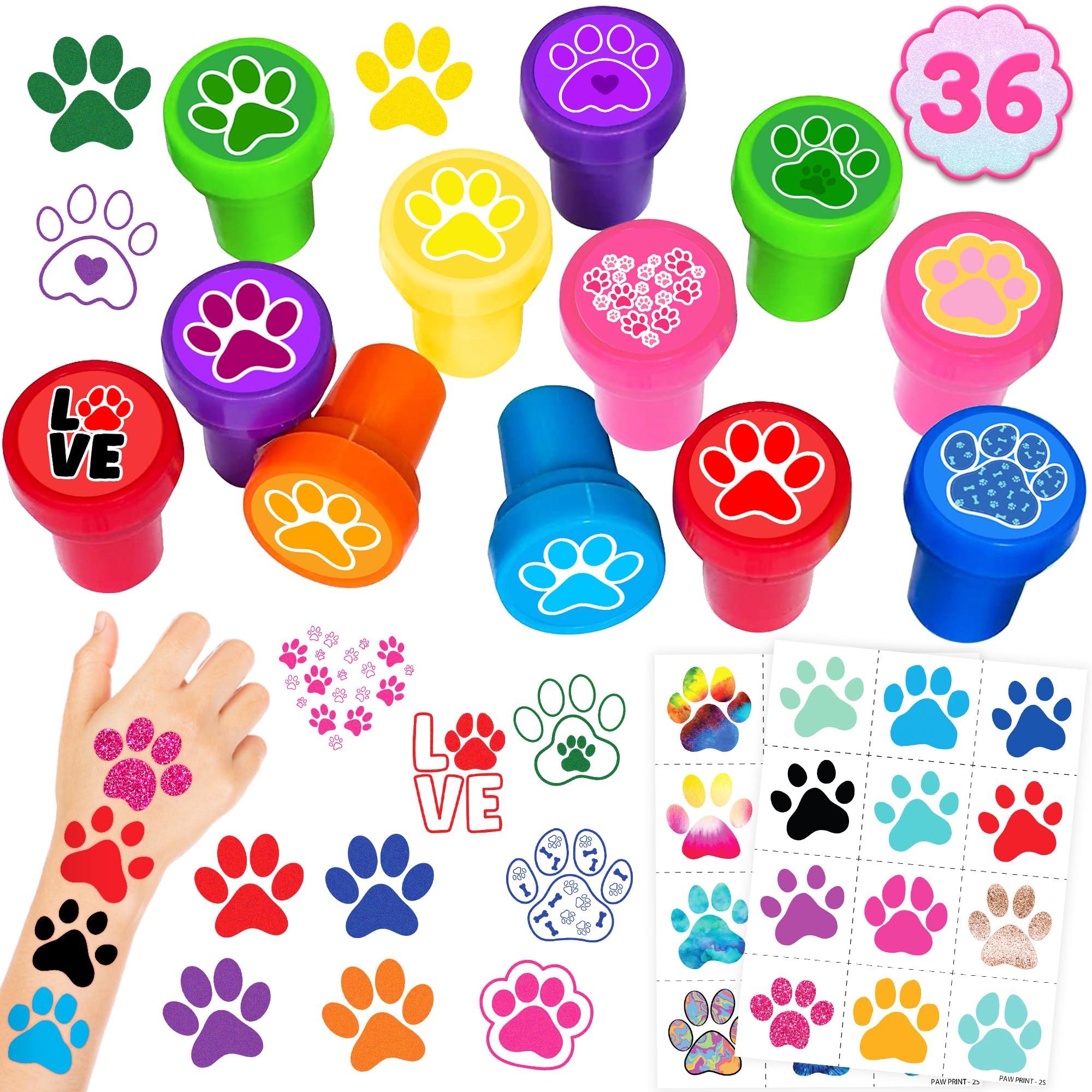 INKSOMOBA huellas estampas con 12 diseños vibrantes para fiestas de mascotas.