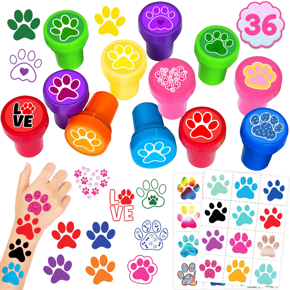 INKSOMOBA huellas estampas con 12 diseños vibrantes para fiestas de mascotas.