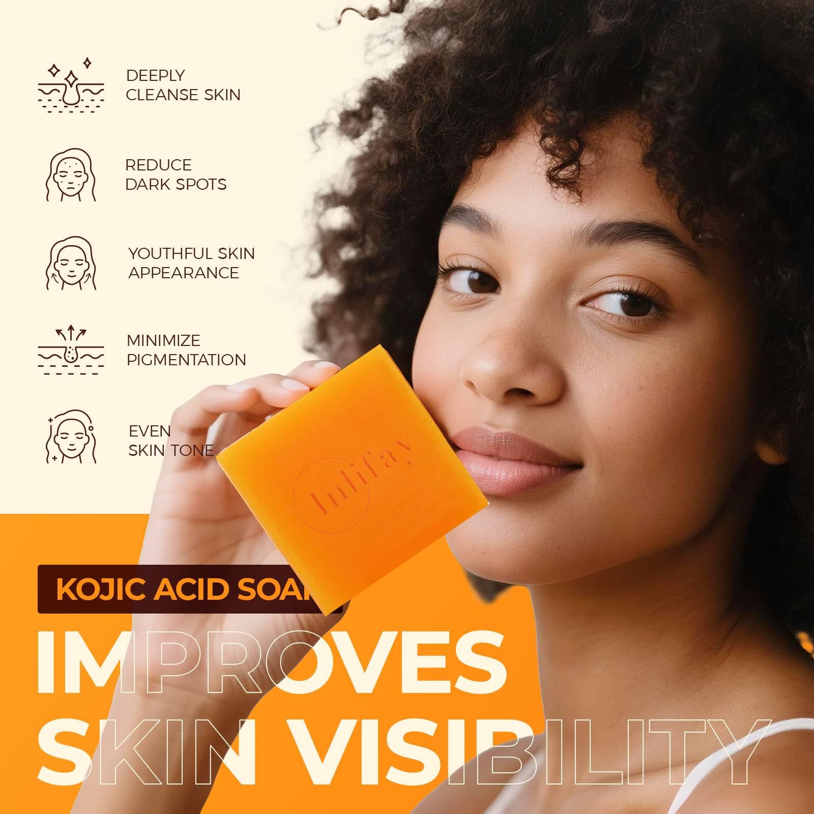 Inlifay Jabon Kojico Cúrcuma: uso diario en la ducha para piel fresca.
