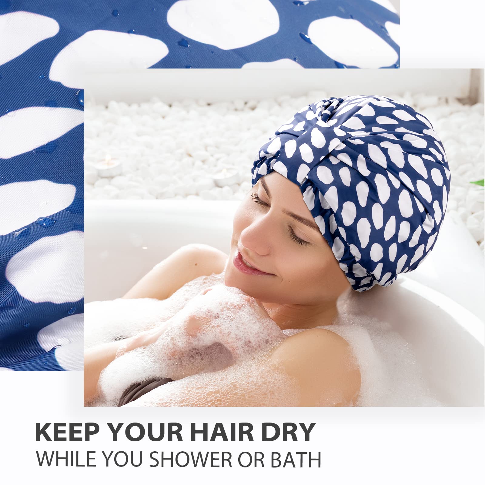 INNELO gorro ducha lujo azul talla grande: ideal para cabello largo y voluminoso