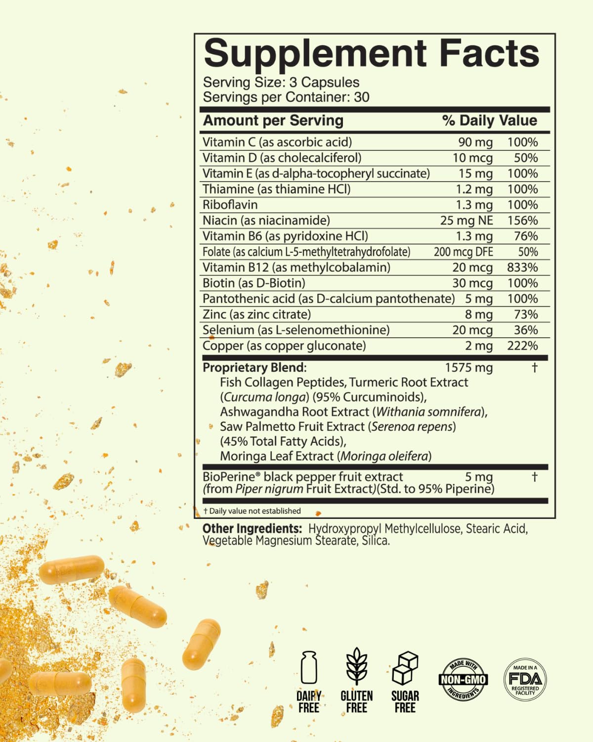 Inner Glow non-GMO, dairy-free label for clean supplement options.