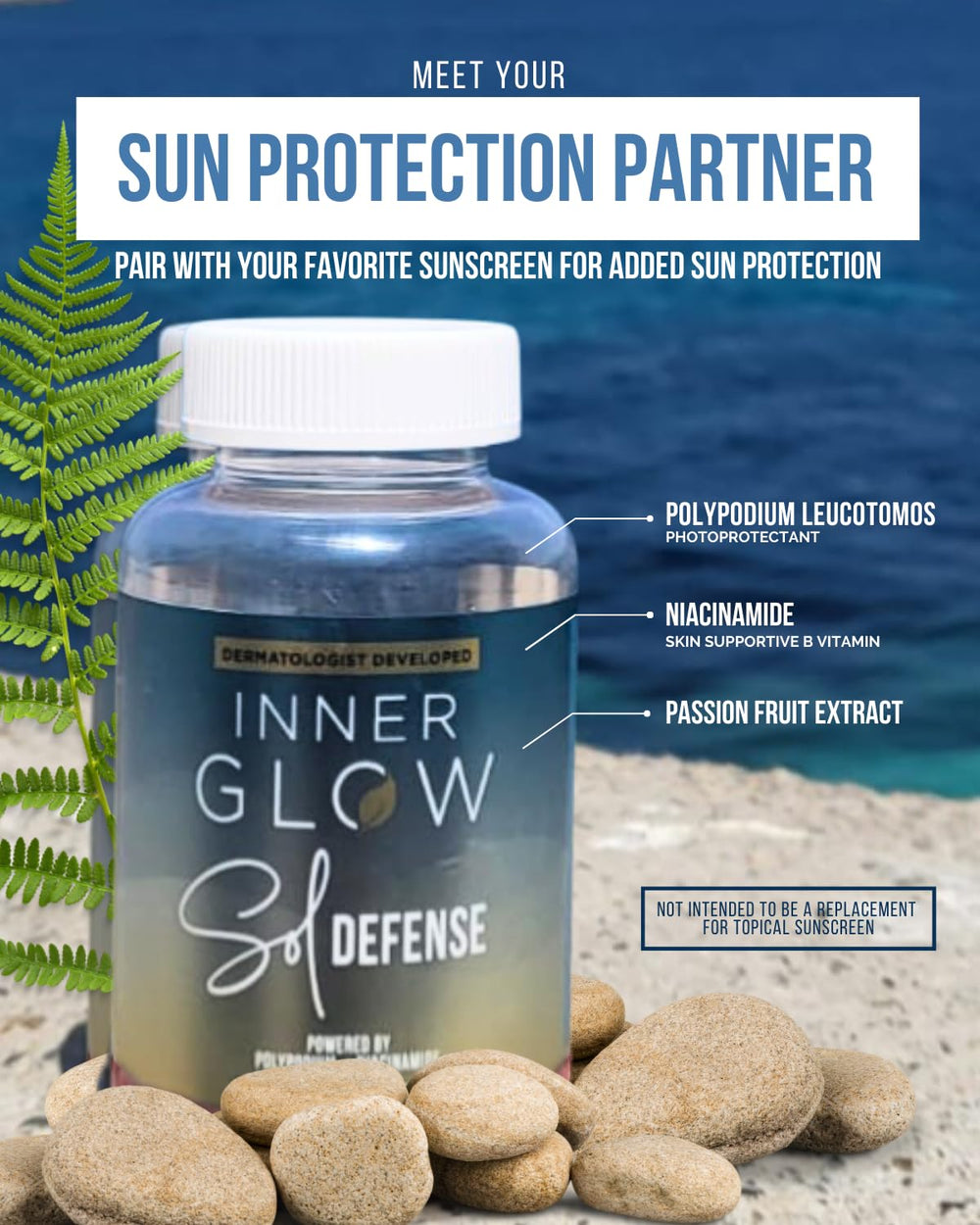 Inner Glow Sol Defense travel-friendly bottle tucked into a bag for easy use.