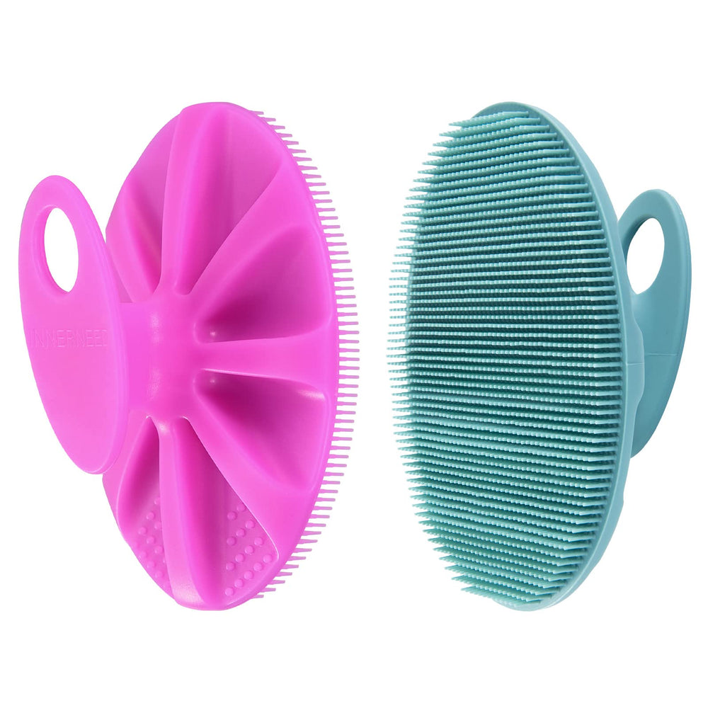 INNERNEED cepillo corporal de silicona morada para exfoliar suavemente la piel.