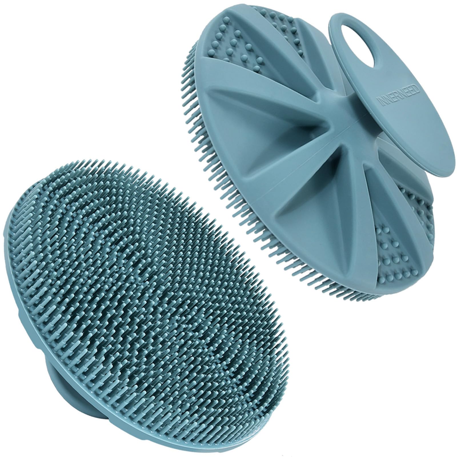 INNERNEED silicone body scrubber with ergonomic handle for a comfortable grip.