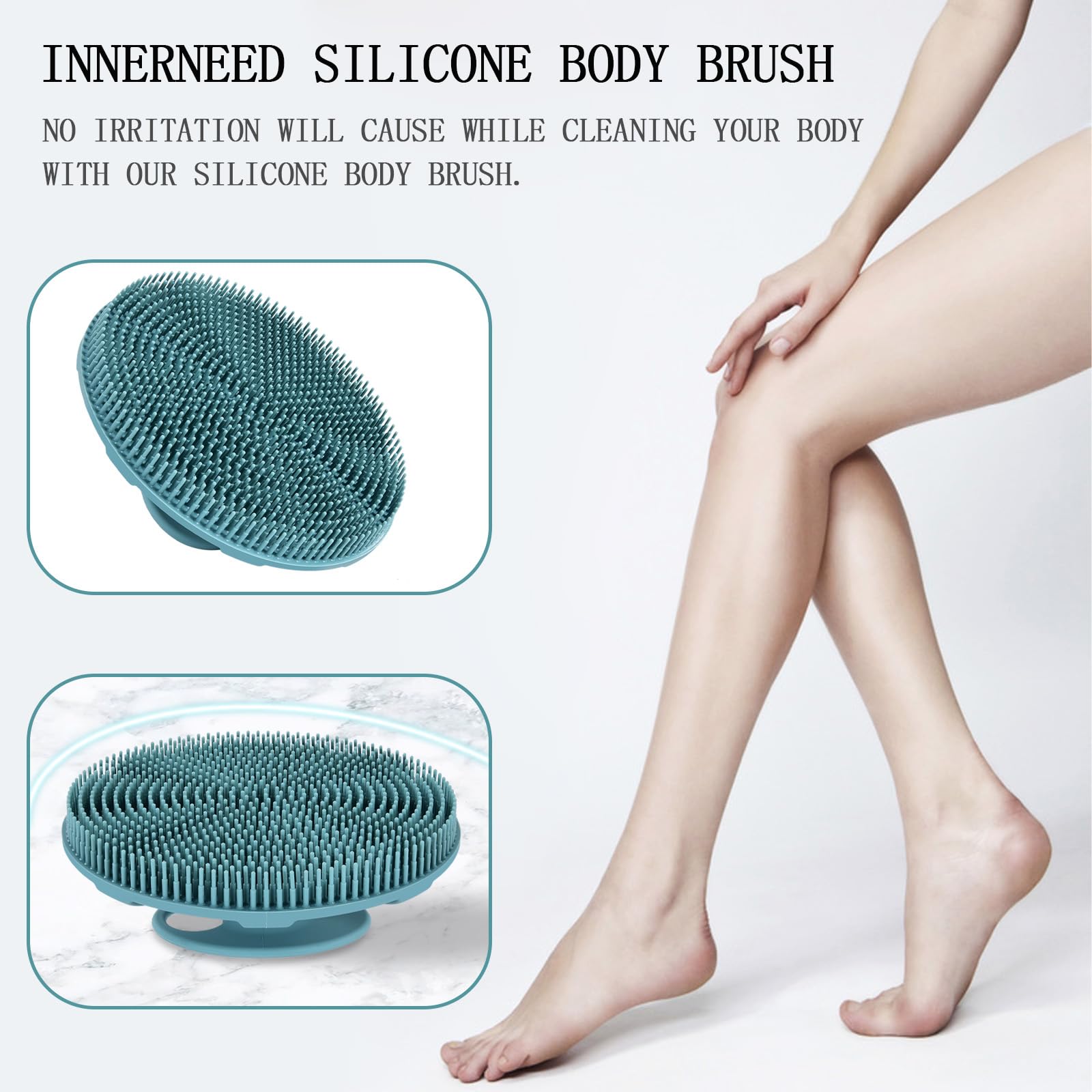 Gentle exfoliation from INNERNEED silicone bristles suitable for sensitive skin.
