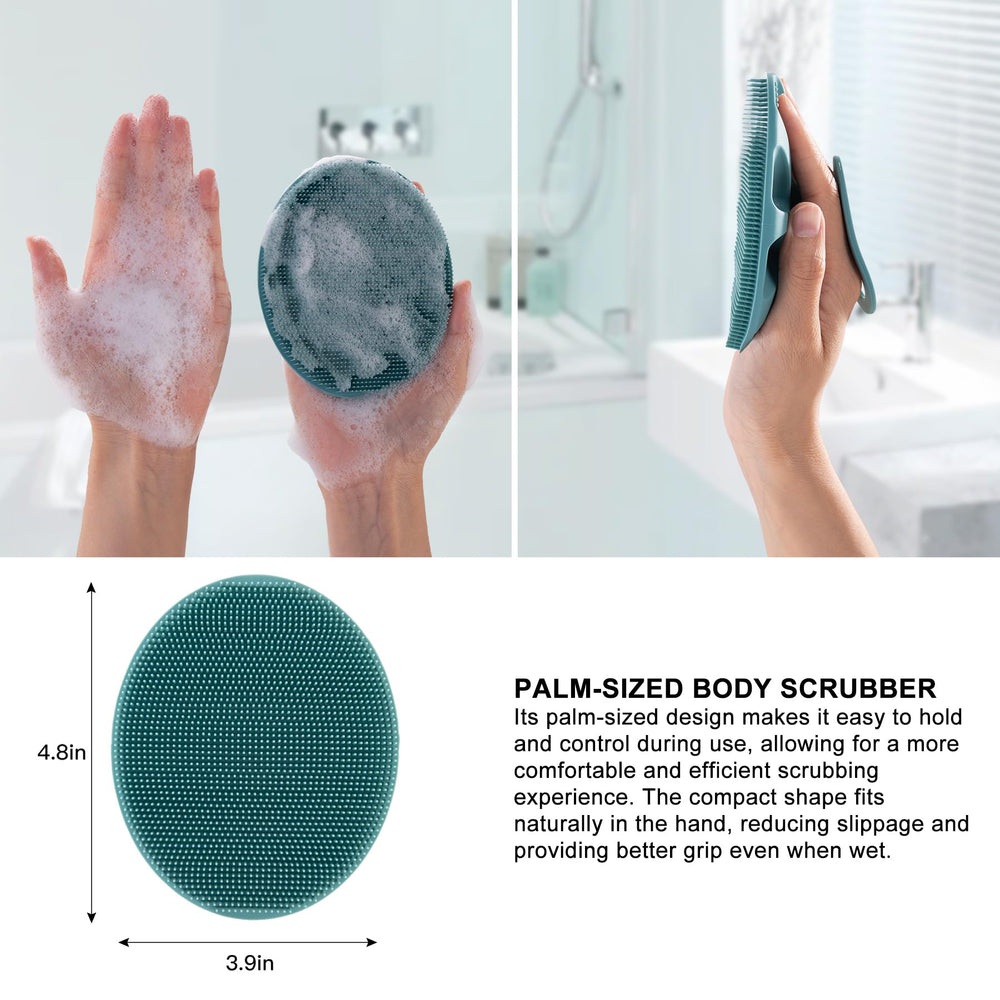 INNERNEED silicone shower brush featuring a hanging hole design for convenient storage.