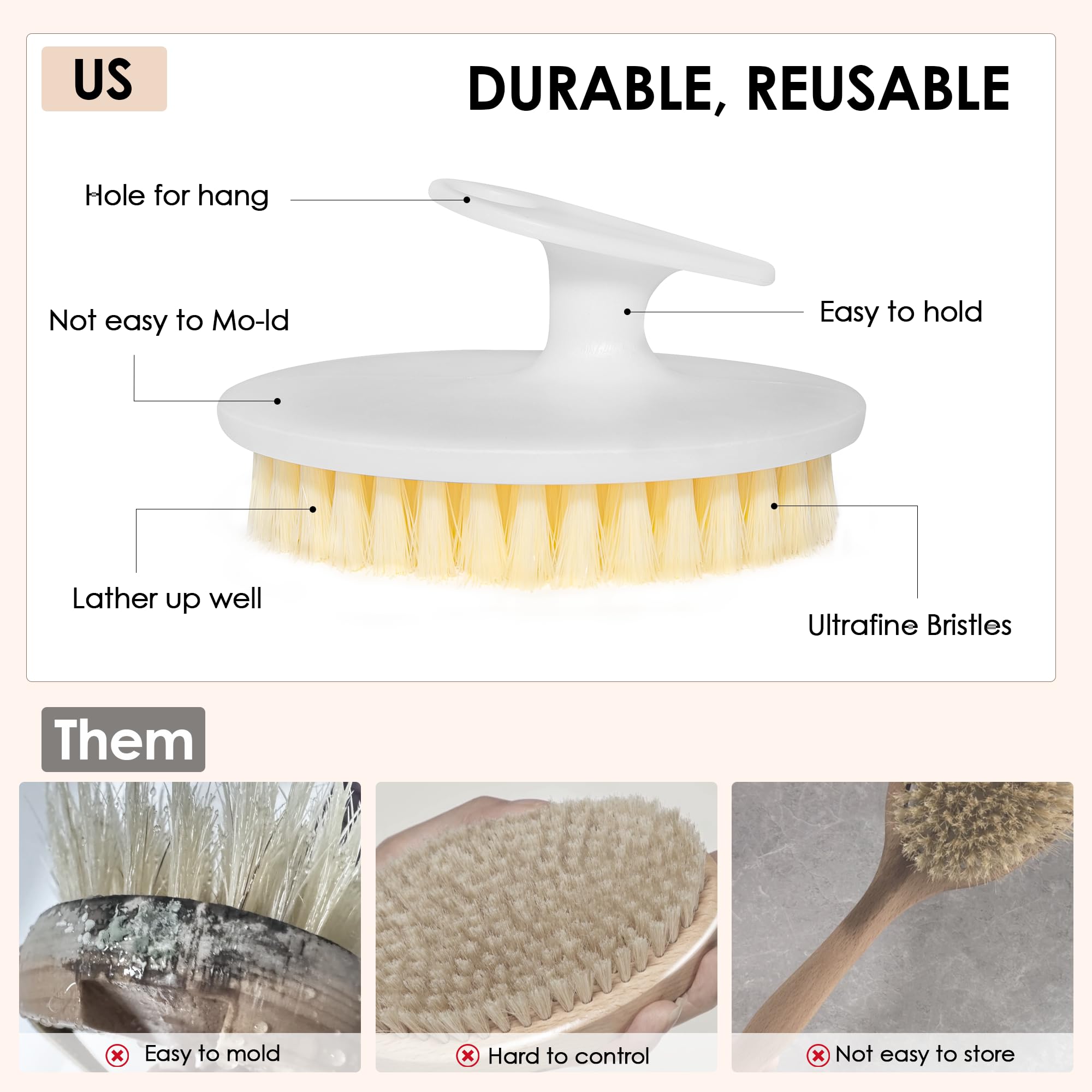 INNERNEED PP Shower Brush ergonomic handle enables comfortable, controlled scrubbing.