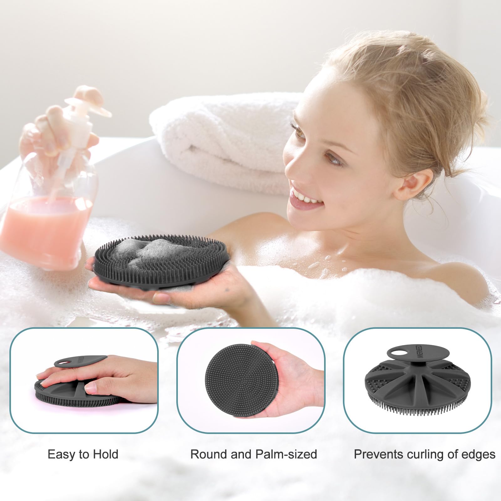 INNERNEED silicone-bristles-deep-clean helps create rich lather and thorough cleansing.