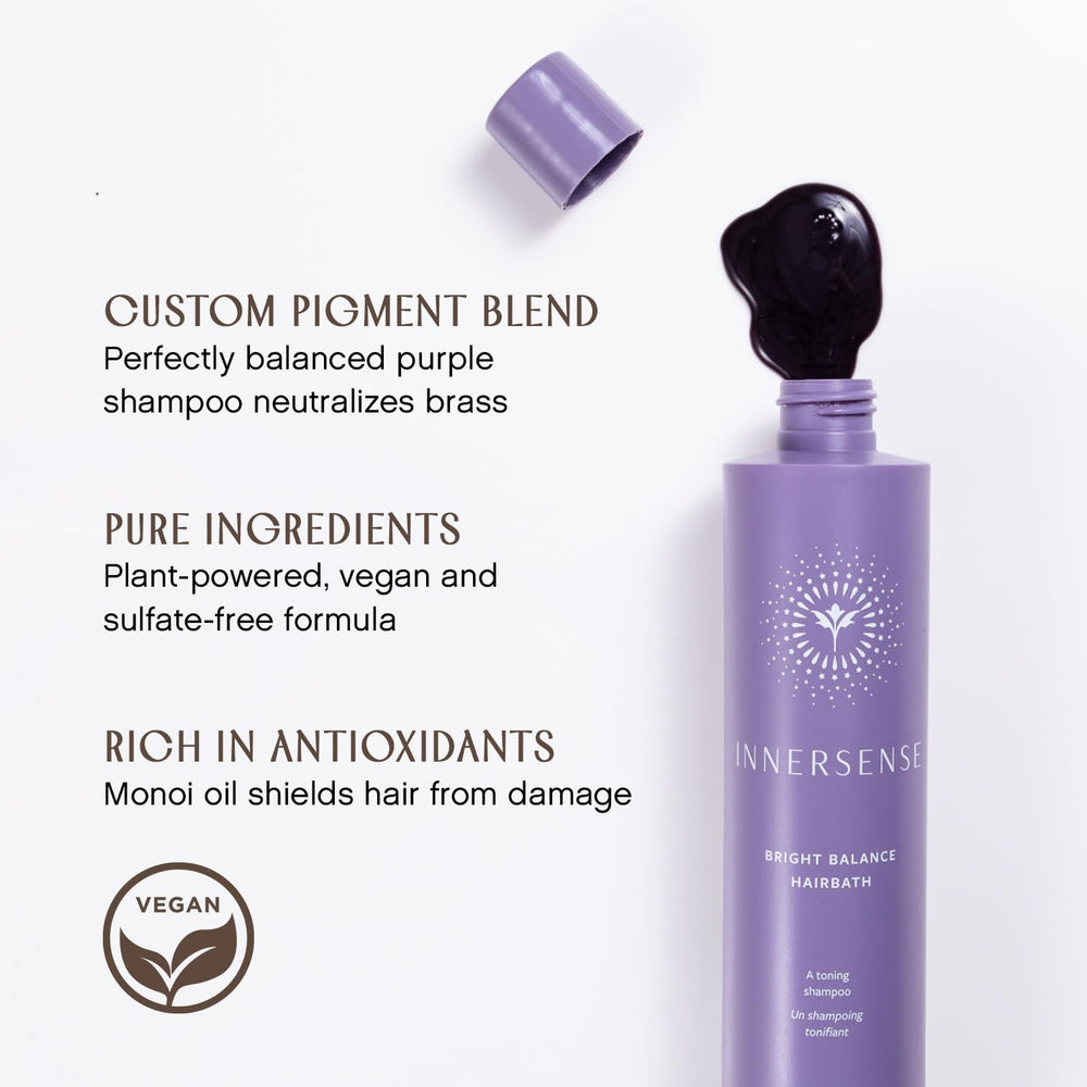 INNERSENSE Bright Balance Purple Toning Hairbath bottle highlights Monoi oil protection against color fade