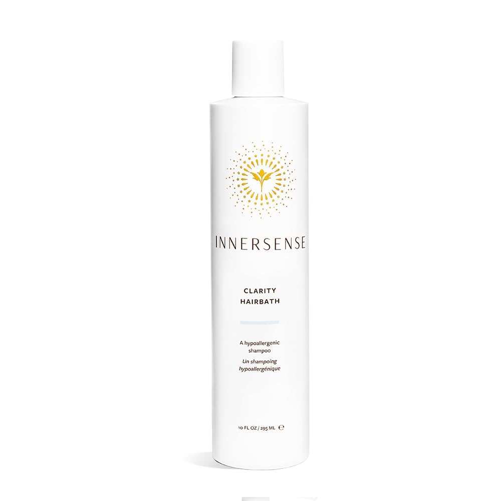 INNERSENSE Clarity Hairbath bottle showing fragrance-free, gentle formula for sensitive scalps.